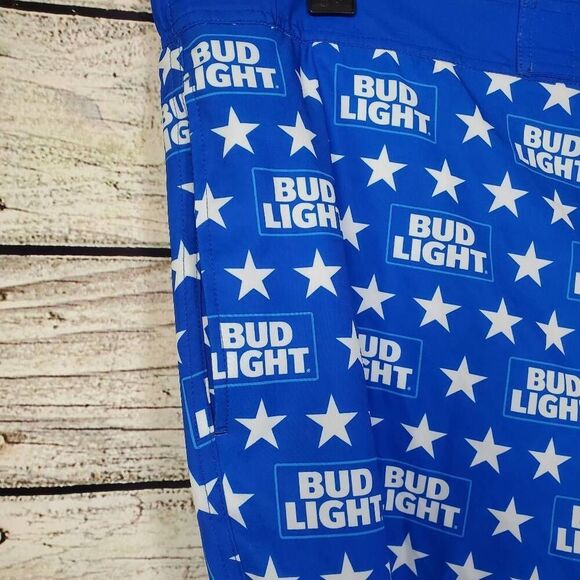 Bud Light Men's Swim Trunks Blue Star Logo Board Shorts 2XL 44/46 Lined Drawstri - Picture 3 of 9